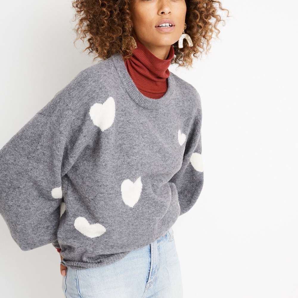 Madewell Heart Dot Balloon-Sleeve Pullover Sweater